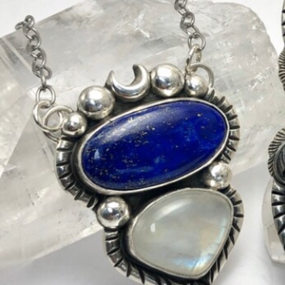 Pacific Crest Silver lapis lazuli and moonstone sterling silver necklace - Picture 7 of 13
